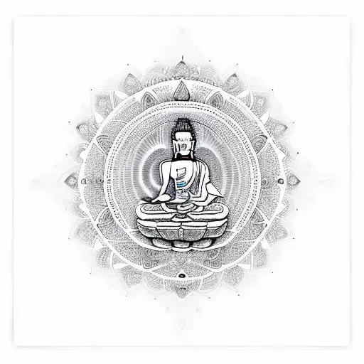Meditating Buddha Over 7 Chakras Mandala Moebius Style
