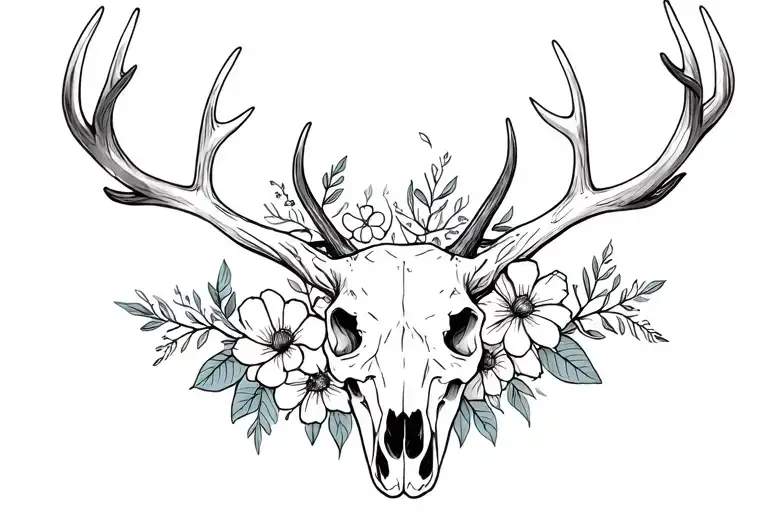 Deer Skull With Flowers