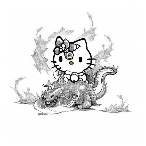 Hello Kitty Sitting On A Dragon