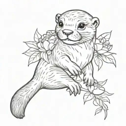 Baby Otter Holding Peony Flower