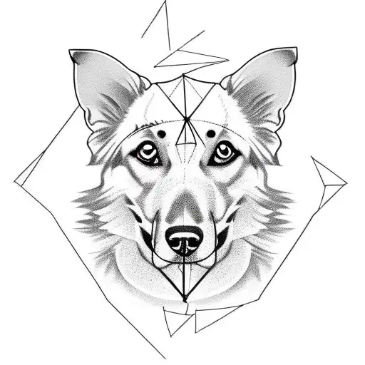 Dog Outline Tatoo With Triangles And Flowers