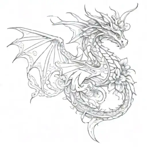 Wise Dragon With Wings And Flowers