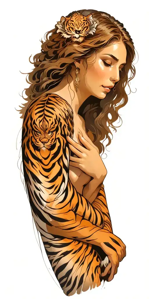 Angel Woman And Tiger