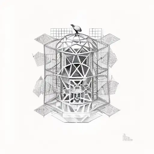 Bird In Cage Made Of Intricate Geometric Patterns