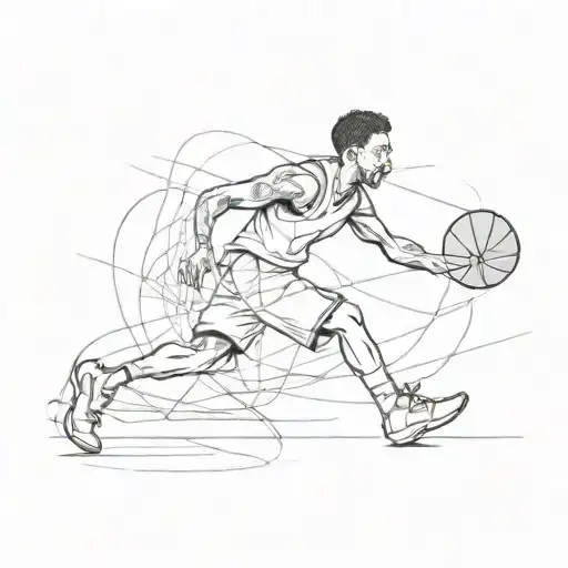 A Sketch Style Basketball Player Dribbling A Guitar Instead Of A Basketball