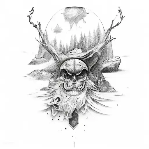 A Mesmerizing Sketch-style Tattoo Featuring A Rock Musician Merged With Elements Of Nature