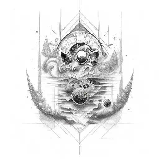 A Mesmerizing Sketch-style Tattoo Featuring Elements Of Nature