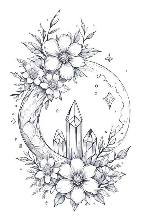 Crystals With Flowers A Moon