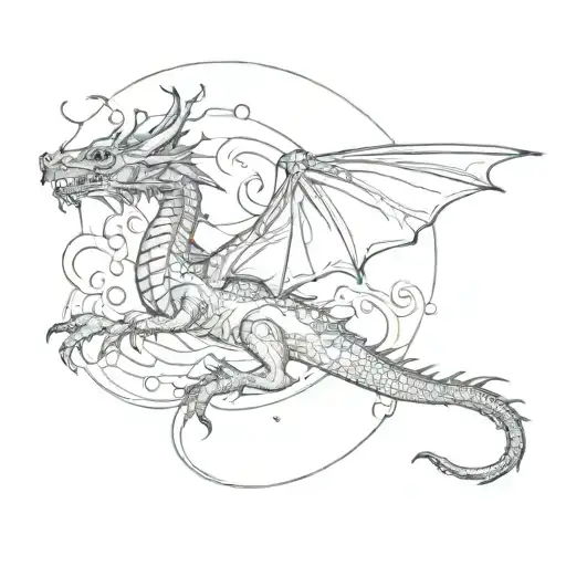 Dragon Flying Towards A Moon