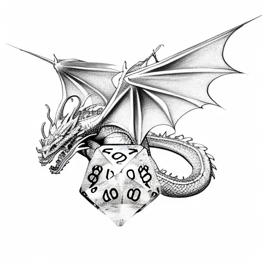 Dragon With Dice D20 Dnd