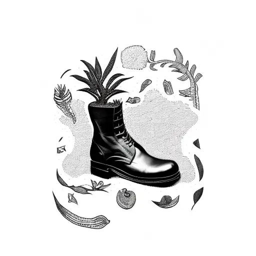 Black Boot With Plants Growin Punk