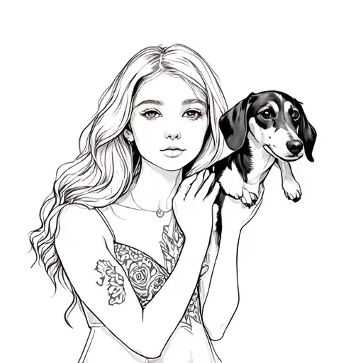 Girl With Her Dachshund Dog