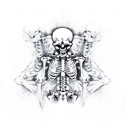 Skeleton In Yoga Pose On Fire