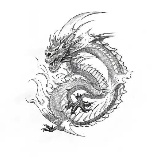 Dragon In A Fiery Battle Scene