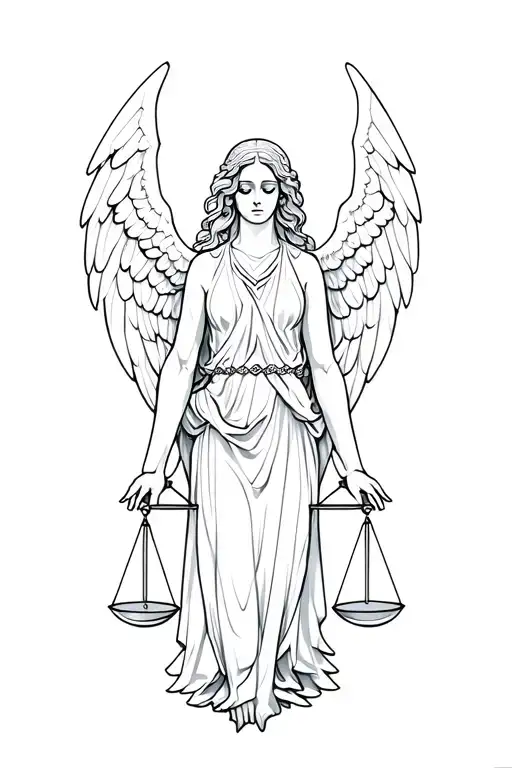 Geometric Angel Holding Scales Balancing Life