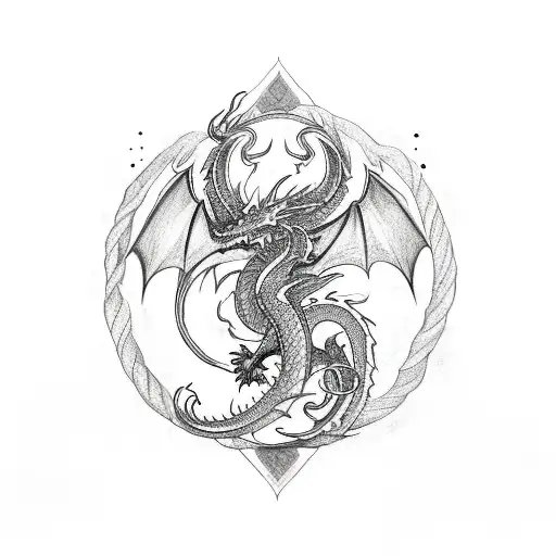 Sketch-style Tattoo Of A Dragon Intertwined With Traditional Ukrainian Symbols