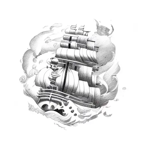A Pirate Ship Sailing Through A Stormy Sea