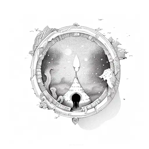 A Spade-shaped Keyhole With A Mysterious And Enchanting Travel Scene Hidden Within