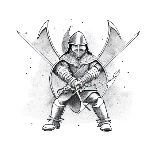 Three Musketeers Logo But With Fire A Sword And An Arrow