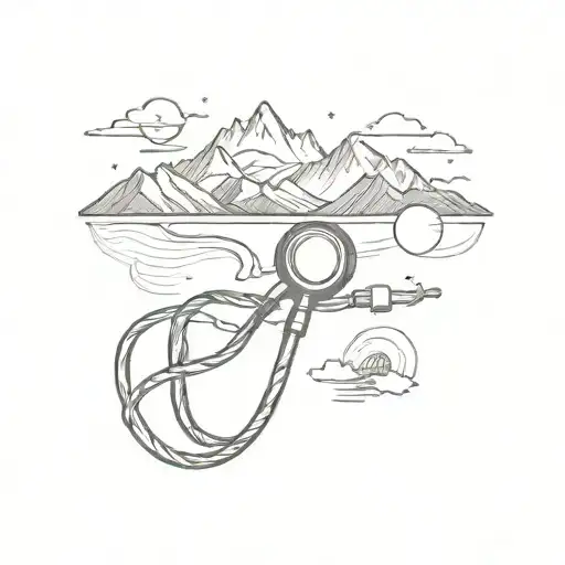 A Sketch Of A Stethoscope Intertwined With A Map Of A Mountain And Beach