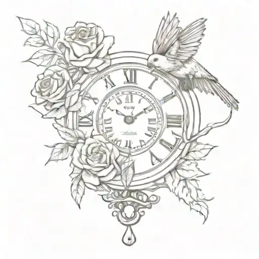 Vintage Watch With Roses And A Bird Flying