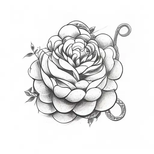 A Unique Sketch-style Tattoo Depicting A Snake And Peonies Intertwined In A Captivating Composition