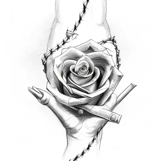 Barbed Wire Hands Holding A Rose