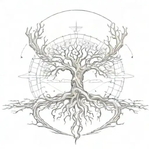 Tree Of Life With Roots Circling A Helm Of Awe Inspiring