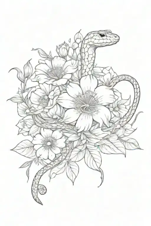 Snake And Cosmos Flower