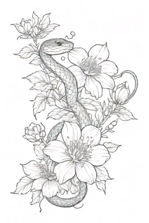 Snake And Cosmos Flower