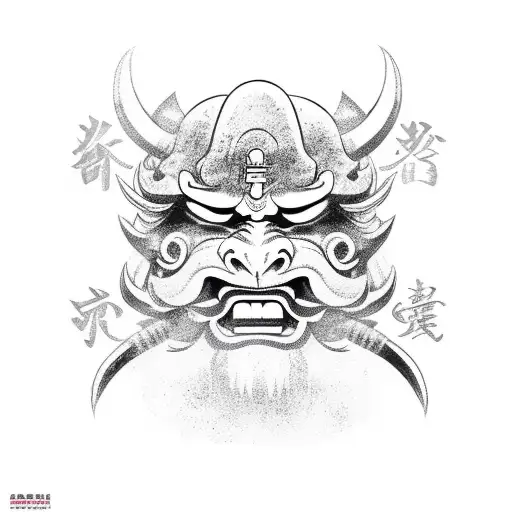 Oni Mask With Traditional Chinese Letters That Say All Glory To God