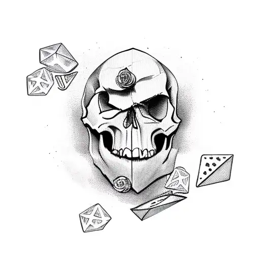 Skull And Rose With Cards And Dice