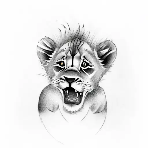 Tattoo Of A Lion Cub Eating Ramen