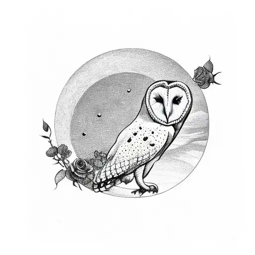 Barn Owl With Rose And Moon