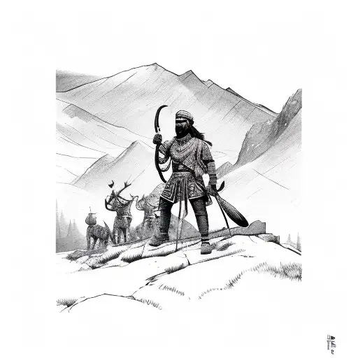 Mountain Scene With Life Of A Warrior Rajput