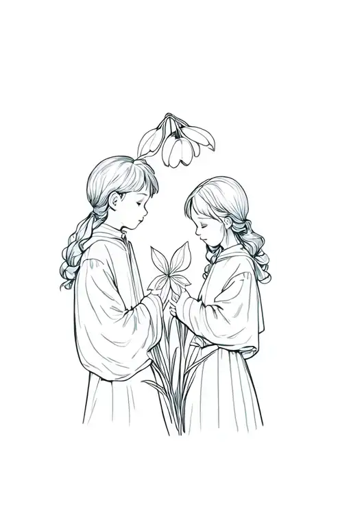 A Snowdrop Flower Siluette Twin Sisters 1 Boy 1 Girl Support Each Other