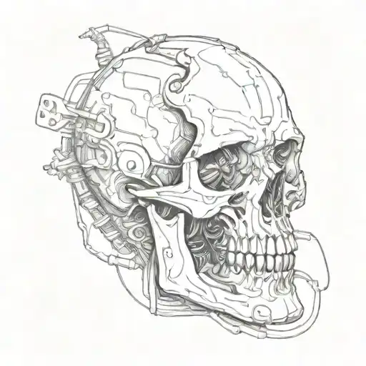 Terminator Skull With Wires Running Down The Arm