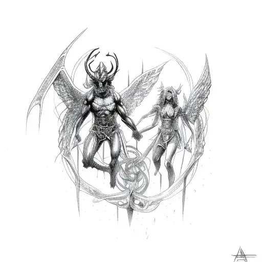 Abstract Representation Of A Demon And An Angel Intertwined