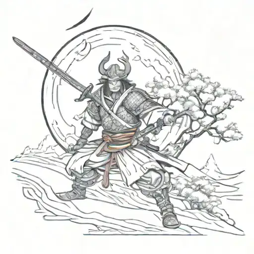 Samurai With A Moon In The Background