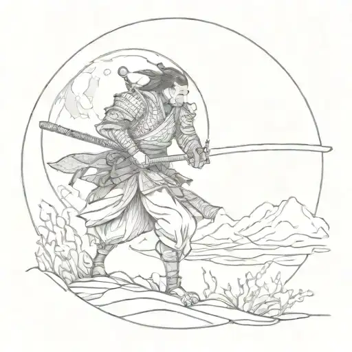 Samurai With A Moon In The Background