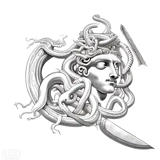 Perseus Kills Medusa Gorgona With His Sword By Cuting Her Head With Snakes On It In Ancient Rome