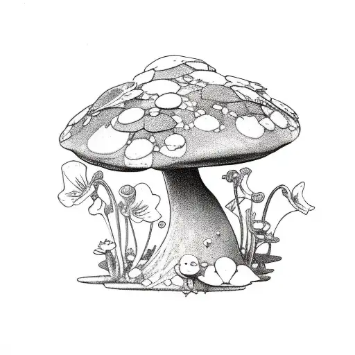 Fairy On Toadstool Surrounded By Violets