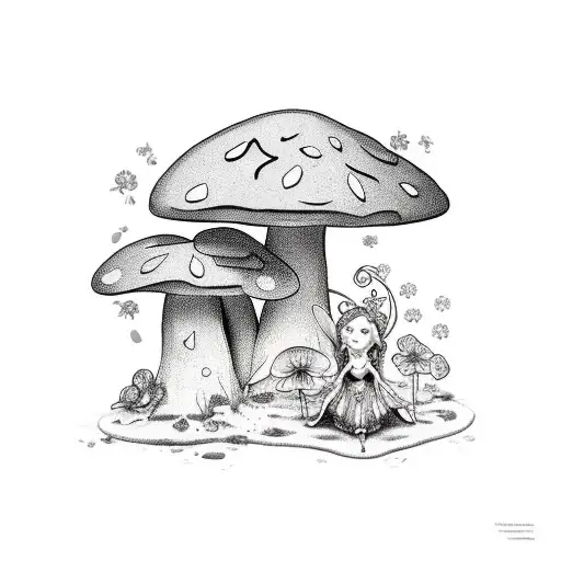 Fairy On Toadstool Surrounded By Violets