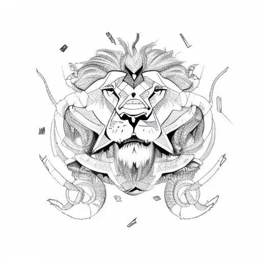 A Sketch-style Illustration Of A Lion And A Scorpion Intertwined