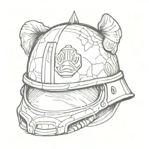 Sketch Style Tattoo Of A Military Helmet With A Small Dog Paw Print On It