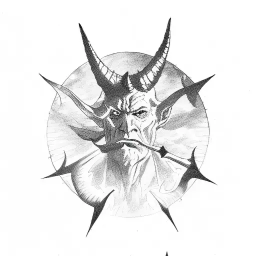 Devil Silhouette With Horns Keep The Sun In The Hand