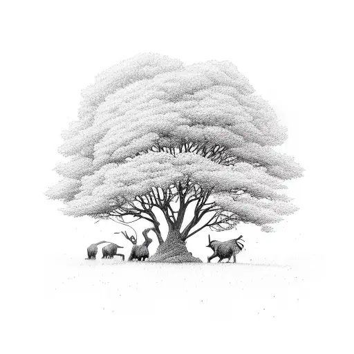 A Whimsical Tree Silhouette With Delicate Sketch Lines