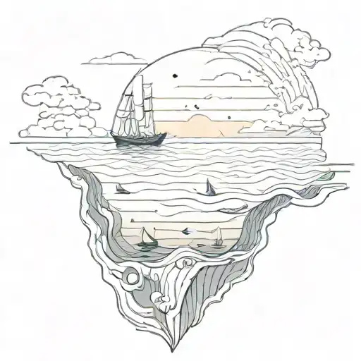 Tutrle Inside The Ocean With Sunset And Small Cruise With Peoples