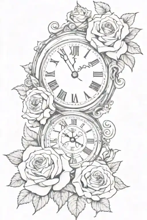 Roses Intertwined Within Clock 3005