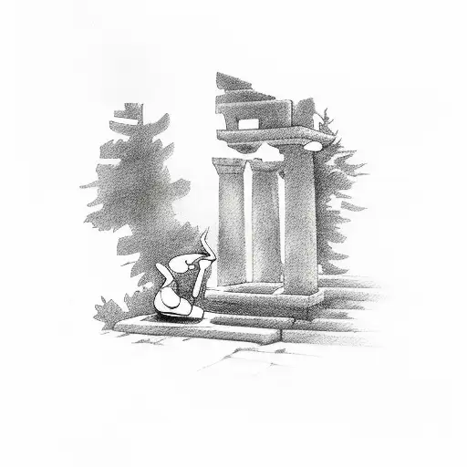 A Martial Artist Meditating In A Greek Temple With Nature Reclaiming It